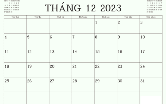 tháng 12 có bao nhiêu ngày